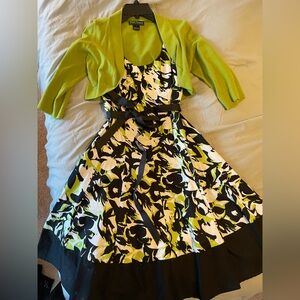 Jessica Howard Black and Green Floral Midi Dress